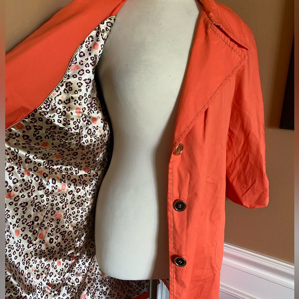 Vintage Orange Trench Coat Sherry Cassin Belted Utility Jacket Womens Size L - Picture 7 of 15